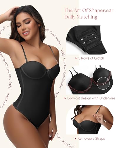 SHAPSHE Strapless Shapewear Corset Bodysuit Tops for Women Tummy Control V Neck Thong Body Shaper Going Out Outfits3