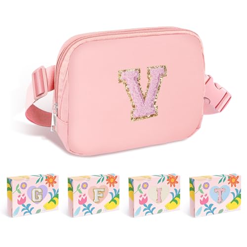 Image of COSHAYSOO Pink Fanny Pack for Girls Purse Crossbody Belt Bag with Initials, Personalized 6 7 8 9 10 11 12 Year Old Teen Girl Birthday Gift Ideas Christmas Gifts Preteen Tween Trendy Stuff Letter V