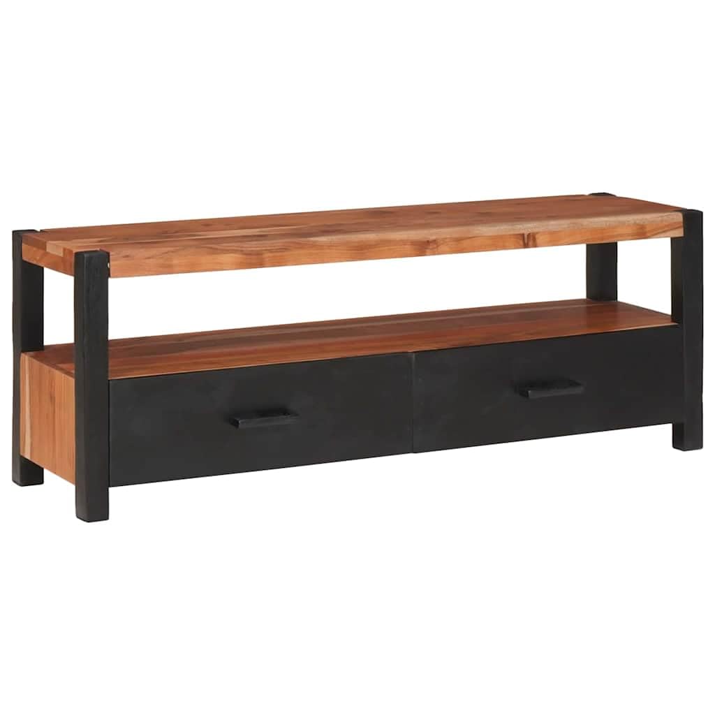 Meble medialne Lowboard brązowa 110 x 30 x 40 cm lite drewno akacjowe szafka pod telewizor z regałem i szufladami do salonu, kina domowego, miejsce do przechowywania i półka na regał Hifi