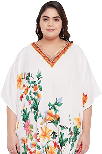 Image of Oussum Short Caftans for Women Plus Size Kaftan Tunic Tops Polyester Summer Beach Clothing Mini Cover Ups Dress for Ladies