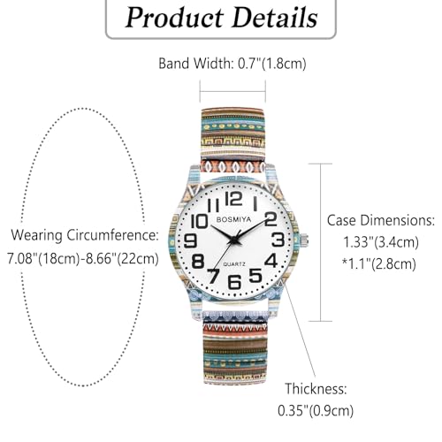 OIDEA Stretch Band Watches for Women: Bohemia Flower Easy Reader Elastic Band Watch Large Face Big Number Analog Quartz Bracelet Watch Expansion Band Wristwatch - Image 4