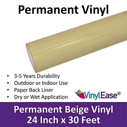 Vinyl Ease 24" X 30 Ft Roll Of Glossy Beige Permanent Adhesive-Backed Vinyl For Craft Cutters, Punches And Vinyl Sign Cutters – V0708 #TOP4
