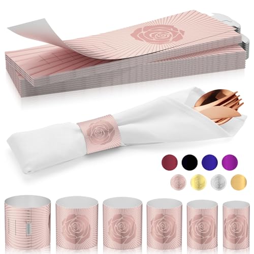ChilStikUni Servilletero reutilizable de material polimérico, sin pegamento, resistente al agua, a prueba de aceite, juego de 50 servilletas (color oro rosa frontal y parte trasera plateada), 6