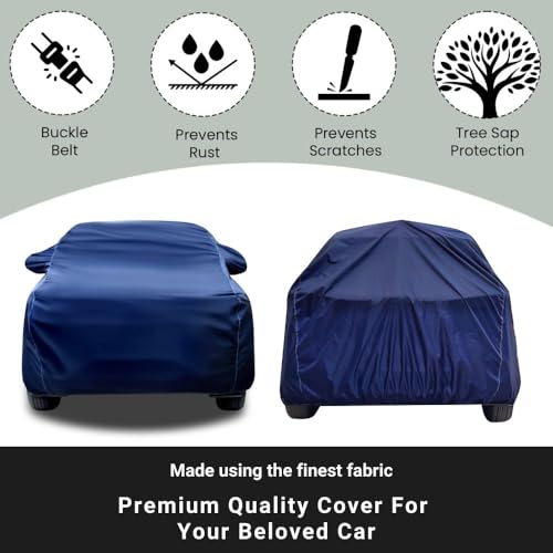 Image of Waterproof Car Cover for Maruti Suzuki Celerio | Dust Proof, UV Protection, Soft Fabric for Scratch Protection | Both Side Mirror Pockets | Triple Stitching (Navy Blue)