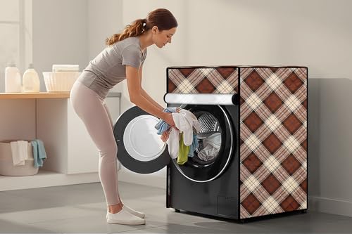 Image of Stylista Washing Machine Cover Compatible for Bosch 8 kg Front Load WAT24463IN Checkered Pattern Beige