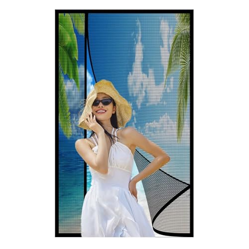 Fly Screen Balcony Door 135x180cm Magnet Insect Protection Roller Blind, Magnetic, Hook and Loop Tape self-Adhesive ex tra Strong, Hook and Loop Tape, pet Friendly, Warehouse, Black