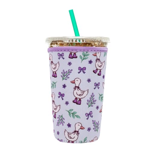 Image of Insulated Neoprene Cup Sleeve for Iced Coffee & Cold Soda - Reusable & Sweatproof, Keeps Drinks Cold Longer, Coffee Coolie for Hot & Iced Drinks (Silly Goose, Medium: 22-24oz)