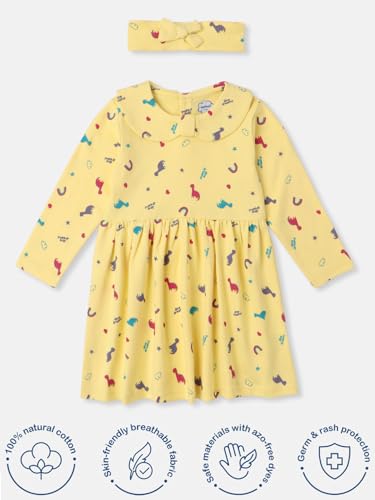 Image of Nautinati Baby Girls 100% Cotton Peterpan Collar Printed Dress | Age 0-3 Years