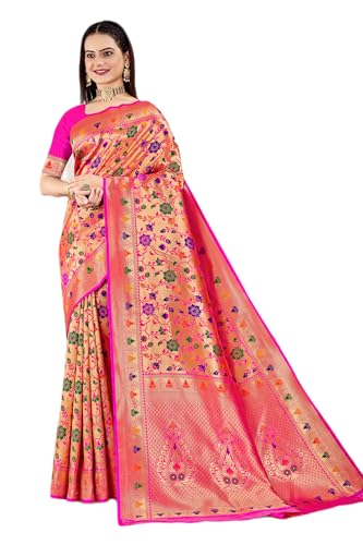Jaanvi fashion Women's Paithani Silk Saree With Zari Work & Blous...