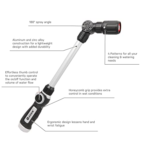 Image of Eden 94621 PRO Metal 18 in. Turbo Watering Wand | 4 Spray Patterns, Thumb-Control Garden Hose Sprayer with Adjustable Head & Quick Connect Set for Lawn, Garden & Outdoor Cleaning
