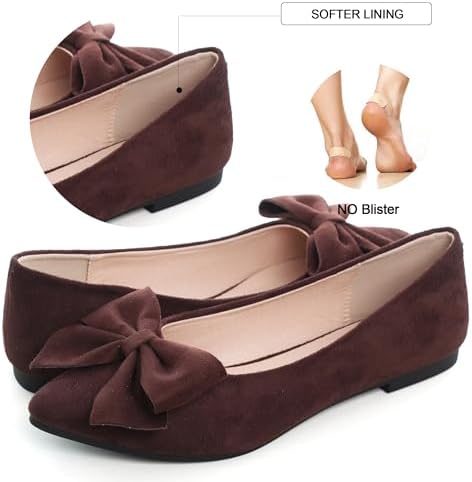 Dear Time Women's Pointed Toe Flats Dressy Wedding Shoes Cute Bowknot Loafers Wide Width Business Casual Walking Shoes Non Slip Brown US 8.5 | Image 3