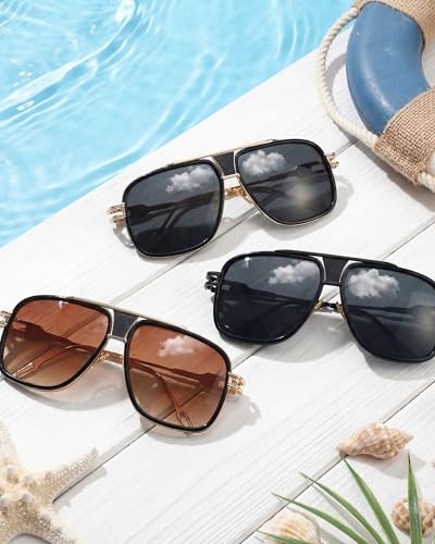 Image of Frienda 3 Pairs Retro Sunglasses for Men Oversized Men Shades Glasses Fashion Alloy Metal Gold Frame Polarized Sun Glasses