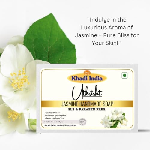 Image of Utkrisht Khadi Jasmine Handmade Bathing Soap Bar 125g (Pack of 2) | Natural & Herbal Soap for Glowing Skin | Helps Control Acne & Blemishes | Deep Moisturizing & Skin Brightening | All Skin Types