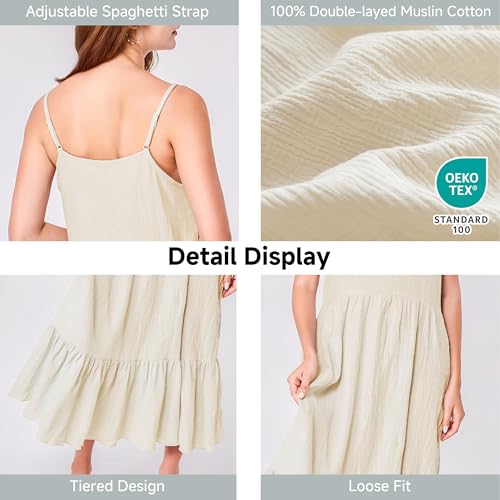 Image of Simple&Opulence Women Summer Casual Cotton Maxi Dress, Loose Sleeveless Spaghetti Strap Tiered Boho Flowy Sundress for Beach