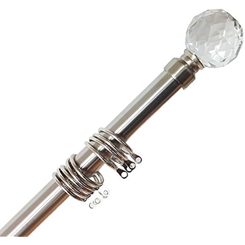Home Harmony® Crystal Ball Finial Telescopic Extendable Curtain Pole set In Black or Silver and Matching Holdbacks Available (Silver, 120-210 cm) Cover