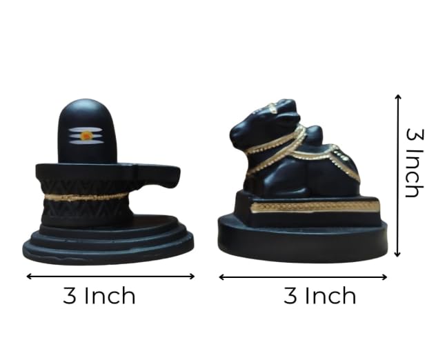 Image of POOMEE Divine 3-Inch Resin Shivling and Nandi Ji Statue Set - Premium Handcrafted Mahadev & Nandi Bull Murti for Home Temple, Mandir, Car Dashboard, and Spiritual Gifting (Matte Black & Gold)