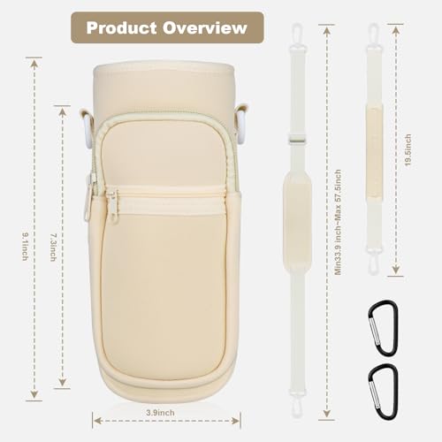 Image of Water Bottle Holder with Strap, Water Bottle Carrier Bag with Phone Pocket, Shoulder Hand Strap Insulated Neoprene 32 oz Water Bottle Sleeve for Walking Hiking Camping Gym(white)