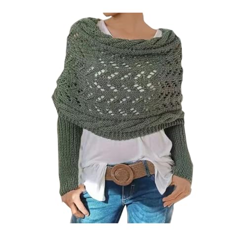 Multifunctional Scarf with Sleeves, Women Knitted Cable Wrap with Sleeves, Crochet Scarf Sweater Wrap (Green, One Size)