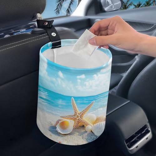 Image of Beach Sea Car Trash Can, Kitchen Camping Trash Can, Women's Car Accessories, Car Seat Back Use Interior Accessories Storage Bag Collapsible Trash Container