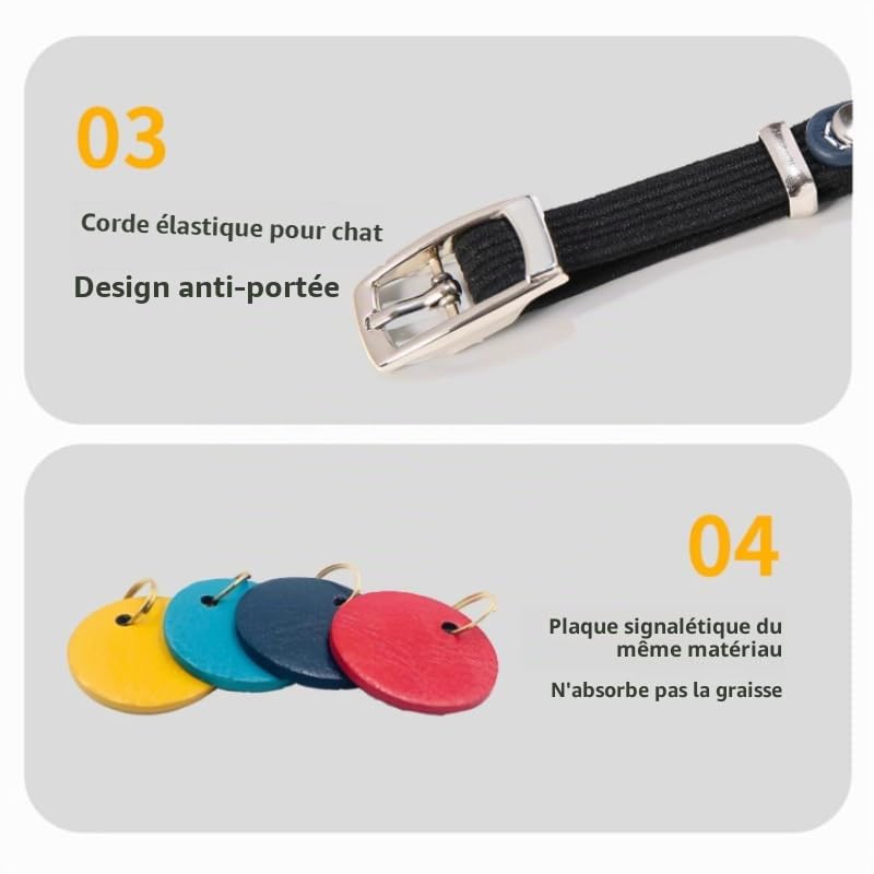 Collier en cuir personnalisé pour animal de compagnie avec plaque nominative gravée, convient pour les chats et les petits chiens