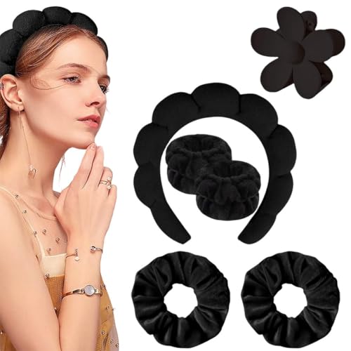 FENQURO 6 unids diadema para el pelo de mujer diadema spa para lavado de cara conjunto de puños de esponja suave para maquillaje y cuidado de la piel, diadema antideslizante para mujeres