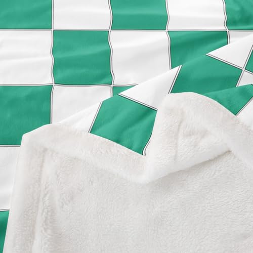 Image of Erosebridal Green Checkered Sherpa Blanket 40 inchX50 inch White Emerald Green Checkerboard Fleece Bed Blanket,Buffalo Plaid Grid Throw Blanket for Kids Adults Aesthetic Geometric Gingham Fuzzy Blanket
