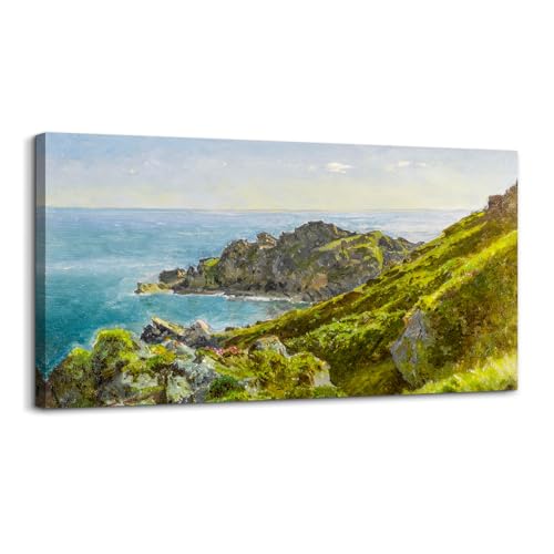 crmotu Coastal Large Wall Art, Nature Landscape Painting Canvas Prints, Meadow Coastline Vintage Decor Artwork, Mountain Sea Aesthetic Pictures Wall Decor Living Room Bedroom Bathroom 20"X40"