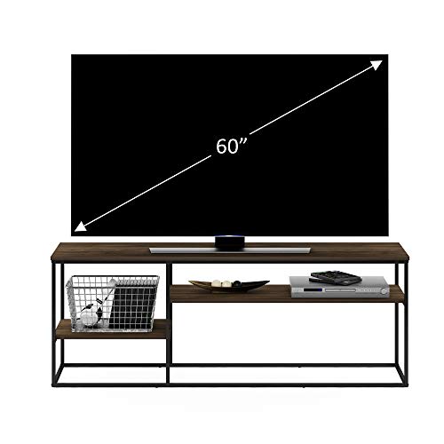 Image of Furinno Moretti TV Stand for TVs up to 65 Inch, 3-Tier Rustic Brown Entertainment Center, Open Back TV Console with Cable Management, for Living Room, Bedroom, Brown Walnut