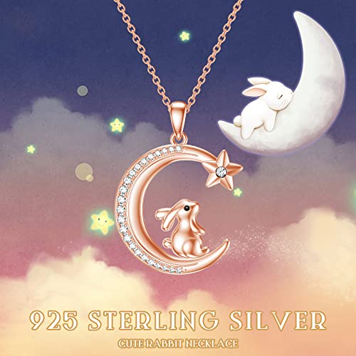 Aututer Bunny Necklace Sterling Silver Rabbit Necklace Crescent Moon Necklace With Star Bunny Jewelry For Women Teen Girls Animal Themed Gifts Back To School Gifts #TOP5