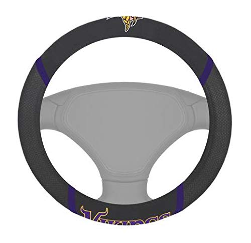 FANMATS21559 NFL Minnesota Vikings Embroidered Steering Wheel Cover, Black, Universal 15" Diameter