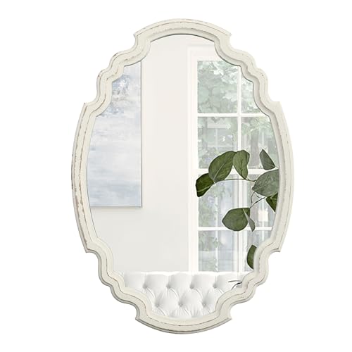 Sintosin Specchio Decorativo da Parete Ovale 43 x 60 cm, Specchio Grande con Cornice in Legno per Soggiorno, Camera da Letto, Bagno, Corridoio