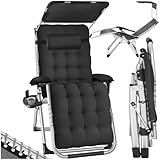 tectake® Fauteuil de Jardin Bain de Soleil avec Pare Soleil Chaise Longue Pliable & Inclinable avec Rembourrage Repose Pieds Appuie tête Amovible Salon de Jardin Exterieur Mobilier
