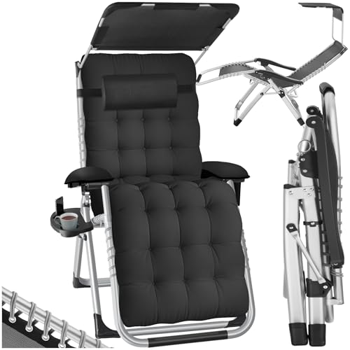 tectake® Fauteuil de Jardin Bain de Soleil avec Pare Soleil Chaise Longue Pliable & Inclinable avec Rembourrage Repose Pieds Appuie-tête Amovible Salon de Jardin Exterieur Mobilier