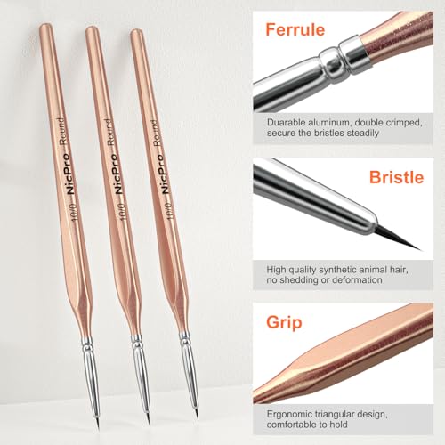 Image of Nicpro Detail Paint Brushes 5 PCS Aesthetic Extreme Fine Tip 10 /0 Professional Miniature Painting Artist Brush Set for Micro Watercolor Oil Acrylic Craft Models Rock Army Paint by Number for Adult