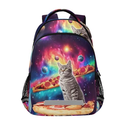 Cat Pizza Planets Backpack 3rd 4th 5th Grade School Bookbag Travel Laptop Daypack Bag for Boys Girls