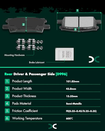 Image of SCITOO D996-7897 Disc Brake Pads Sets Rear Semi-Metal Brake Pads w /Hardware | For Lexus For RX330 2004-2006,For RX350 2007-2009,For RX400h 2006-2008,For Toyota For Highlander 2004-2007