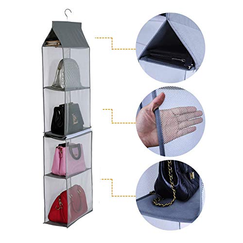 Shiwaki 4 Taschen, Handtasche, Aufbewahrung, Schrank, Fach, Tasche, zum Aufhängen, Organizer für Wohnzimmer, Schlafzimmer, Schrank (grau)