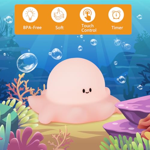 Ainiv Octopus Night Light, Cute Silicone Octopus Lamp for Kids USB Rechargeable Bedside Lamp, 3 Levels Brightness - Image 4