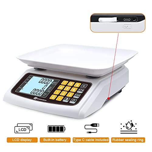 Bromech 66Lb Digital Price Computing Scale, Usb Rechargeable Commercial Food Meat Produce Scale With Large Single Lcd Display, For Grocery Store, Roadside Stall, Type C Cable Included, Not For Trade #TOP1