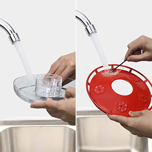 Hanging Hummingbird Feeder,12 Oz Hummingbird Feeder With 5 Feeding Flower Ports,2 Pack Bird Nectar Leak-Proof Saucer Feeders Outside Garden Bird Feeder,Including Hanging Hook Brushes #TOP4