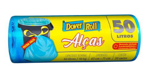 Dover-Roll Alças 50L Azul, Rolo com 20 Sacos para Lixo