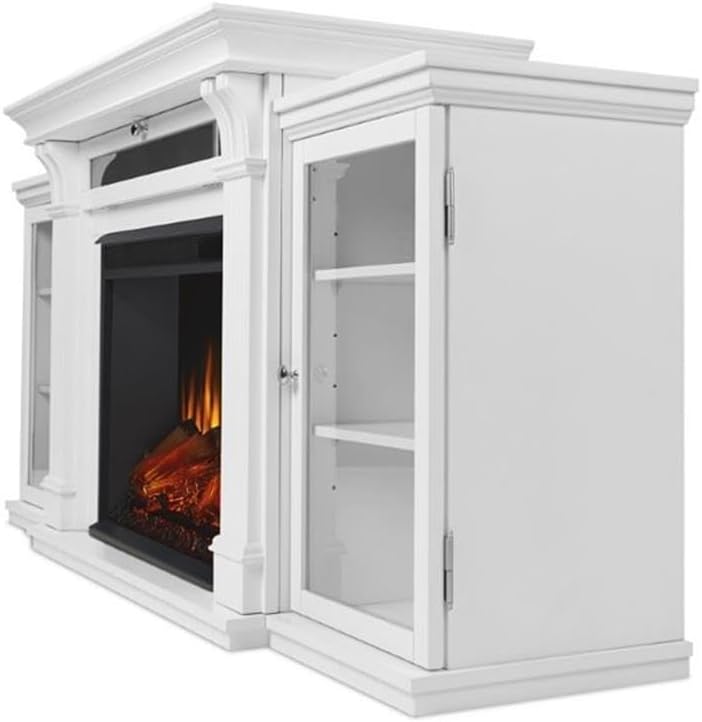 Bowery Hill Traditional Wood Fireplace TV Stand, 30.5" H x 67" W x 18" D, White Finish, Includes Electric Firebox, Adjustable Thermostat, Modern Media Cabinet for TVs up to 67", Living Room