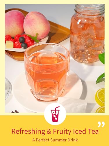 Image of TeeLux Mango Peach Herbal Iced Tea Bags, Caffeine Free, Cold Brew, 100 ct | Hibiscus Tea with Rosehips, Stevia & Lemon Balm, Mango & Peach Flavors, Tart-Sweet Taste, No Boiling Required, Hot or Cold