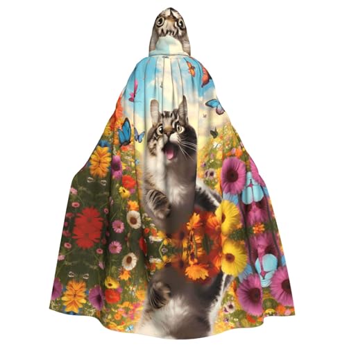 WZYCWB Capa con capucha con estampado de gato juguetón para Halloween, fiesta rave y reunión familiar