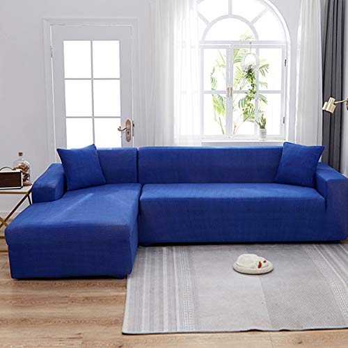 Funda elástica universal para sofá 1 pieza para reposabrazos de 4 asientos sofá de esquina protector de muebles elástico de licra alta mascotas niños niños perros gatos protege el sofá (azul oscuro)