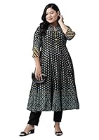 Yash Gallery Women's Plus Size Rayon Floral Printed Anarkali Kurta for Women (1253YKBLACK_Black_XXX-Large)