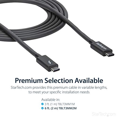 Startech.com 20Gbps Thunderbolt 3 Cable - 6.6Ft/2M - Black - 4K 60Hz - Certified Tb3 Usb-C To Usb-C Charger Cord W/ 100W Power Delivery (Tblt3Mm2M) #TOP3