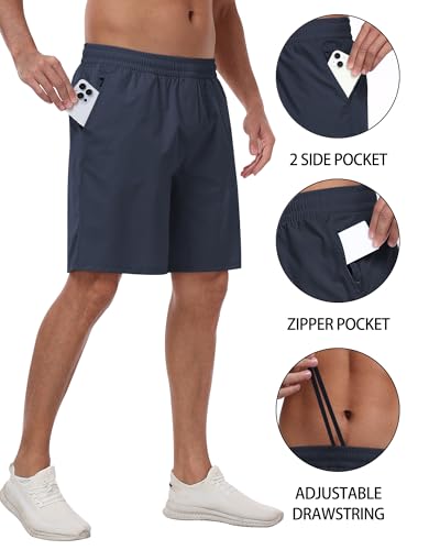 3 Pack Men's Athletic Running Shorts with Zipper Pockets,Quick Dry Gym Workout Basketball Hiking Shorts for Men3