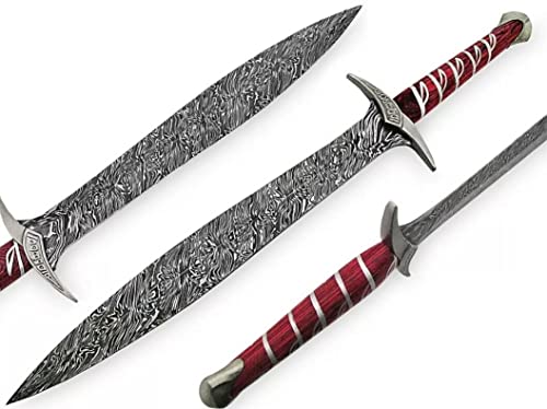 Damascus Steel Hand Forged Lord of The Rings Sting Sword of Bilbo Baggins Movie Replica with Leather Sheath Gift for him Frodo's Sting Sword Elf