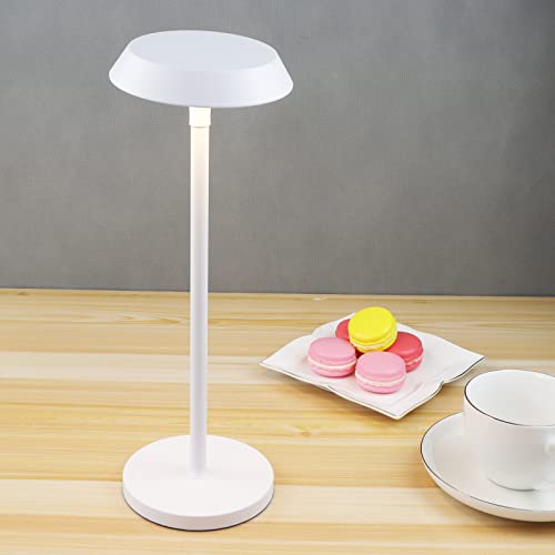 Lampara Inalambrica con Cabezal Giratorio, Lampara Mesa LED Recargable, Lámpara de Mesa para Exteriores Impermeable IP54, para Restaurante al Aire Libre en Interiores, Buffet, Bar, Cafetería, Blanco Cover